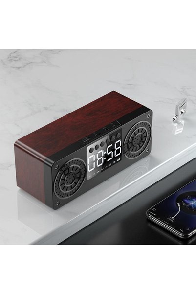 Bluejw مكبر صوت خشبي محمول A10 مع بلوتوث 5.0 وساعة منبه وشاشة LED، سماعات ستي...