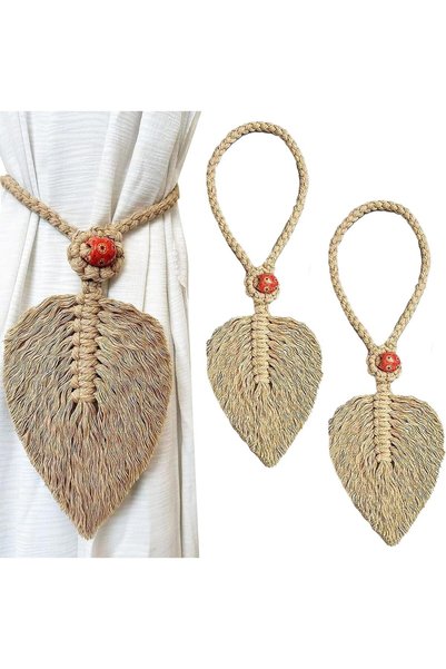 Generic 2-Pack Curtain Tie Back Holder,Bohemian Cotton Leaf Curtain Tiebacks ...