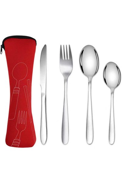 Generic Cutlery Set with Portable Pouch Case, Stainless Steel Flatware Campin...