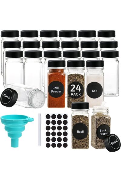 Generic 24 قطعة من أوعية التوابل الزجاجية - زجاجات توابل مربعة فارغة سعة 4 أو...