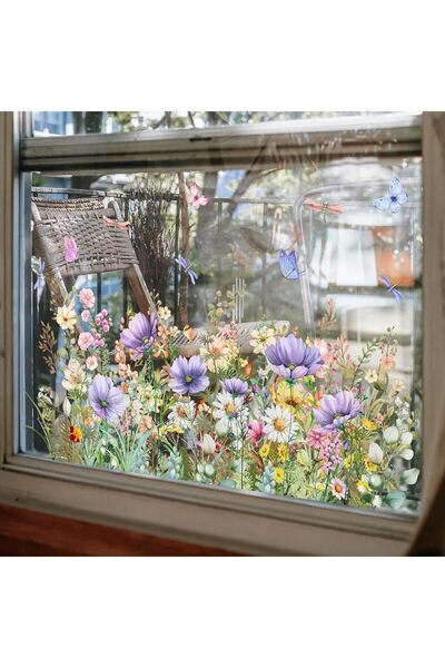 Generic Colorful Flower Window Clings - 1 Sheet Double-Sided Electrostatic Fl...