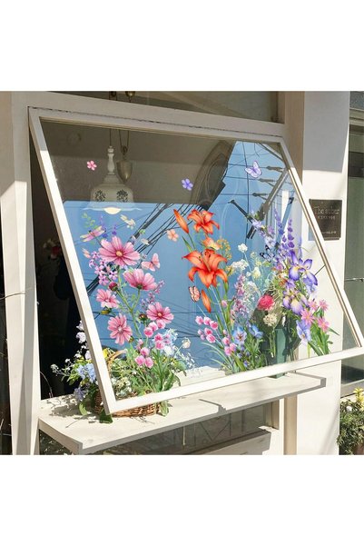 Generic 3 Sheets Colorful Spring Flower Window Clings for Glass – Double-Side...