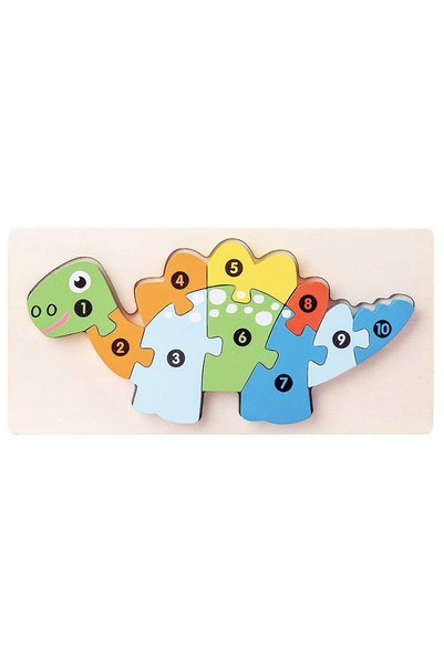 Flippy Puzzle din Lemn 3D Montessori, Flippy, Model Stegosaurus, 11 Piese, 0-...