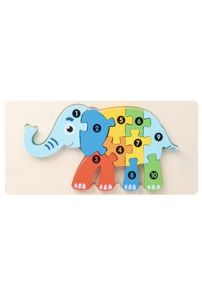 Flippy Puzzle din Lemn 3D Montessori, Flippy, Model Elefant, 11 Piese, 0-3 An...