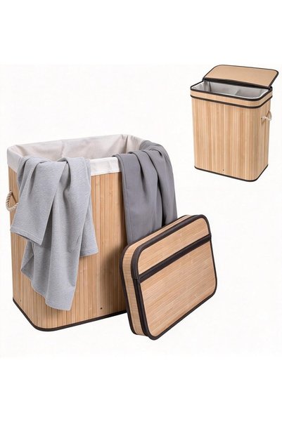 LBMT Bamboo Laundry Hamper with Lid, سلة غسيل, Launry Basket with Handles, Re...