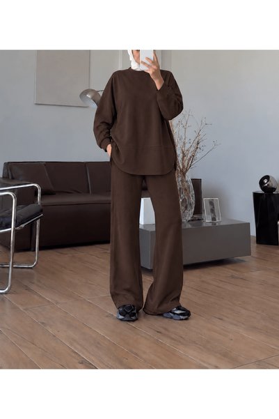 Hepsi Moda Pants Suit with Slit Detail - 3706 - Bitter Brown (Es)