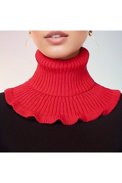 Choice Red Fashionable Black and White Knitted False Neck Scarf - Soft, Thick...