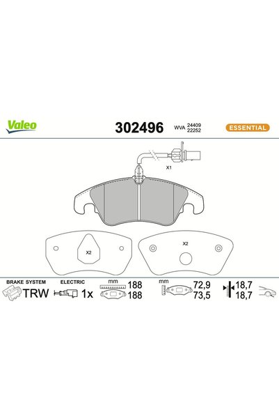 VALEO Комплект накладки, дискова спирачка 302496