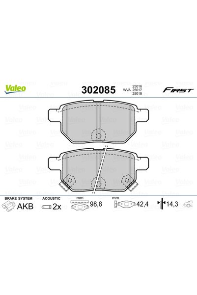 VALEO Комплект накладки за дискови спирачки 302085
