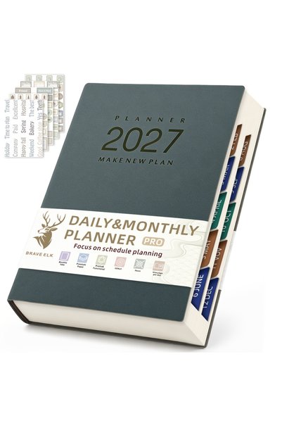 Choice مخطط يومي حلقي A5 أزرق لعام 2027، 400 صفحة، متعقب العادات، دفتر تسجيل ...