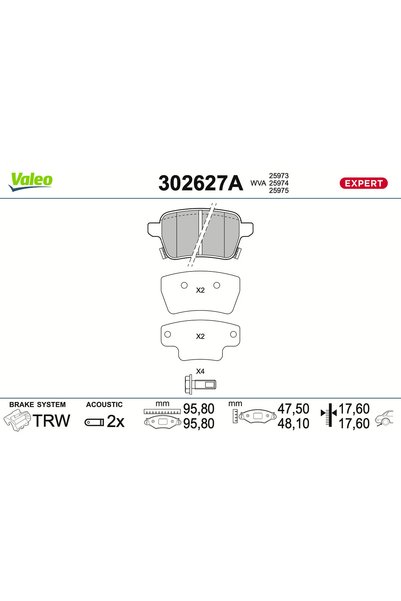 VALEO Комплект накладки, дискова спирачка 302627A