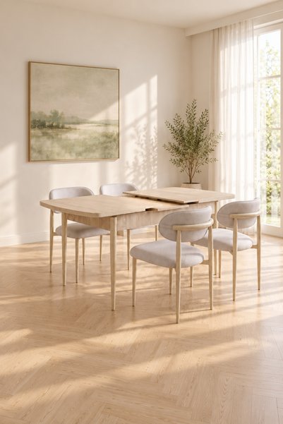 ANGREAT Aren 4 Kişilik Traverten MDF 80x132 Kelebek Masa ve 4 adet Cappuccino...