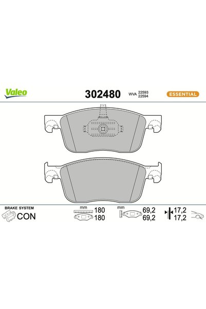 VALEO Комплект накладки, дискова спирачка 302480