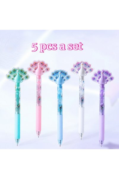 Choice مجموعة من 5 أقلام جل بوب أب بتصميم طاووس، 1/5 قلم، تصميم ممتع يفتح بال...