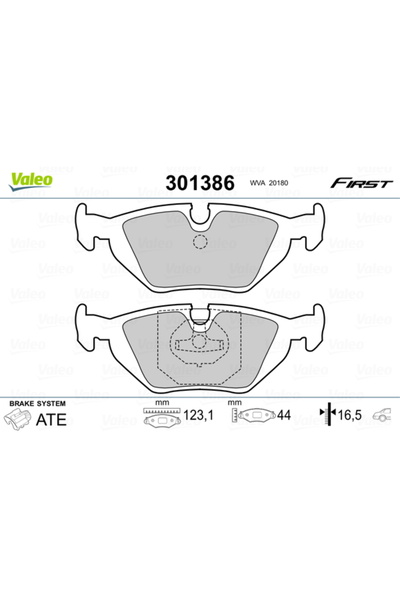 VALEO Σετ τακακιών φρένων, δισκόφρενο 301386