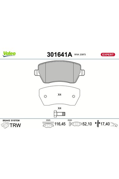 VALEO Brake pad set, disc brake 301641A