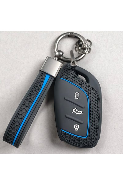 Choice غطاء مفتاح سيارة من السيليكون الأزرق مع سلسلة مفاتيح لسيارات MG ZS HS ...