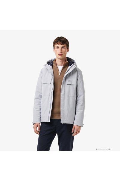 Lacoste Erkek Regular Fit Kapüşonlu Açık Gri Mont