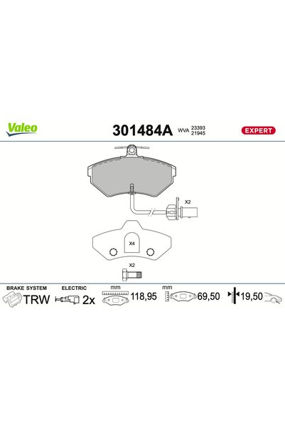 VALEO Σετ τακακιών φρένων, δισκόφρενο 301484A