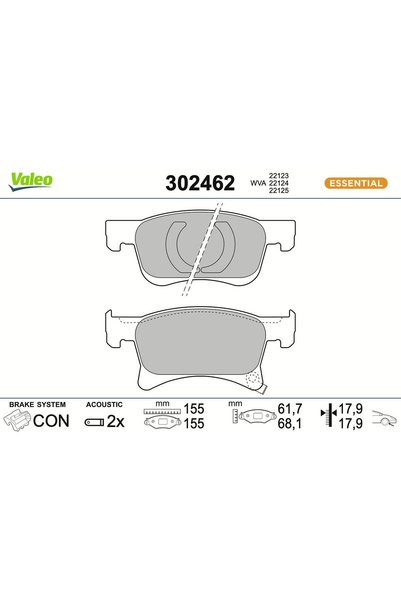 VALEO Σετ Τακακιών Φρένων, Δισκόφρενο 302462
