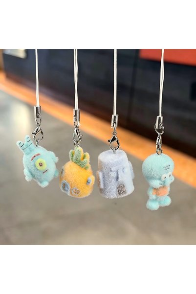 Choice 4pcs-P SpongeBob Bikini Bottom Resin Flocked Keychain 3D Cartoon Figur...