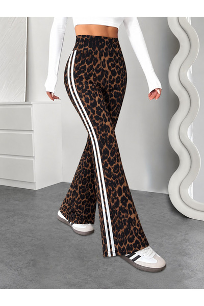 pazarella Women's high-waisted leopard print scuba leggings with side stripe ...
