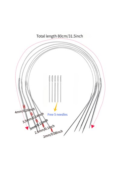 Choice 80cm Set 5-Piece Circular Knitting Needle Set, Sizes Include 2/2.5/3/3...