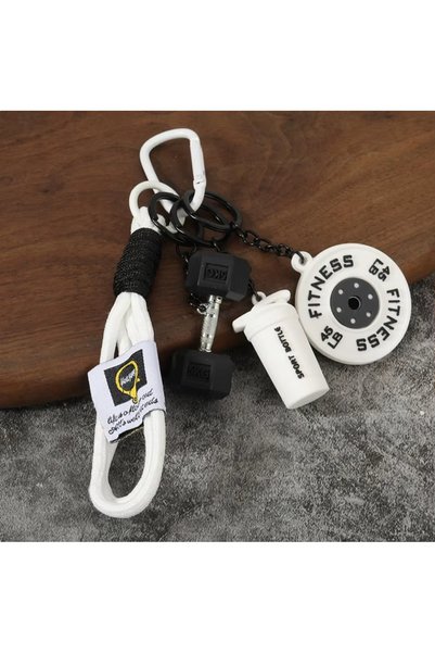 Choice white 4 Pack Sport Style Barbell Dumbbell Kettle Keychain Hand Braided...