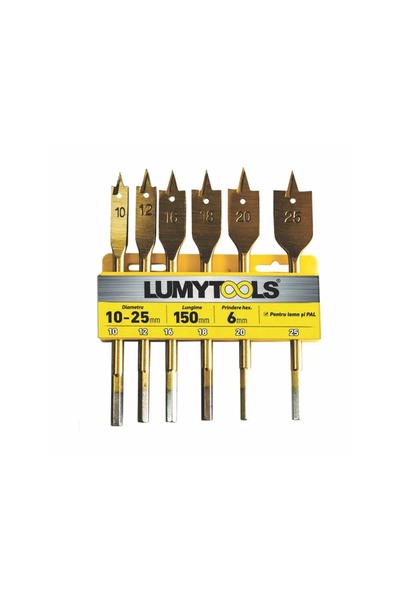 Lumytools Set burghie plate pentru lemn 6 piese, Ø 10-25 mm