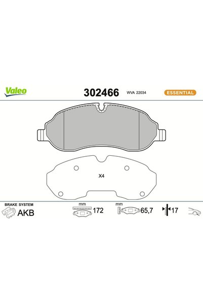 VALEO Σετ τακακιών φρένων, δισκόφρενο 302466