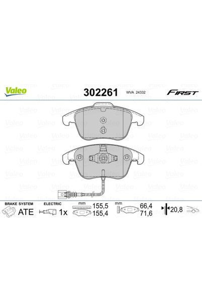 VALEO Σετ τακάκια φρένων, δισκόφρενο 302261