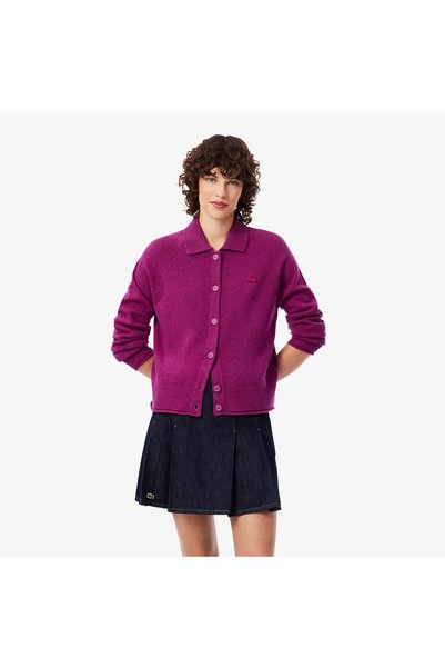 Lacoste Kadın Regular Fit Polo Yaka Yün Pembe Hırka
