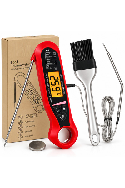 Generic Brand Termometru Digital Bucătărie cu 2 Sonde Inox, Timer, Alarmă, -5...
