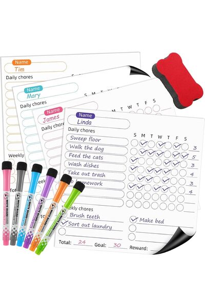 Generic Magnetic Chore Chart, 4 Pcs Black Board Dry Erase Behavior Charts, 6 ...