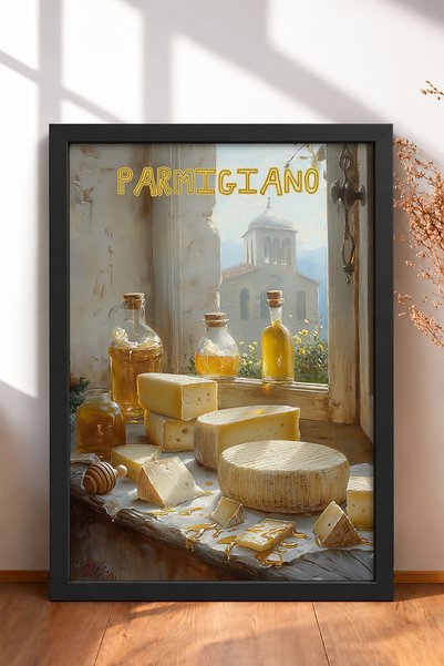 HOMEPACK Parmigiano Cheese and Honey Bottles Framed Picture, Italy Poster, Wa...