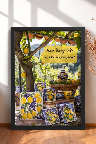 HOMEPACK Dear Italy, Lemon-Patterned Porcelain Plates, Framed Painting, Italy...