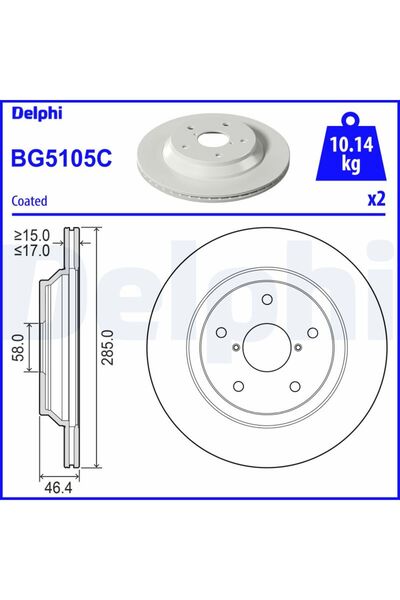 DELPHİ Спирачен диск BG5105C, комплект от 2 бр.