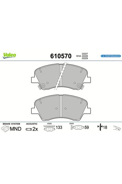 VALEO Σετ τακακιών φρένων, δισκόφρενο 610570