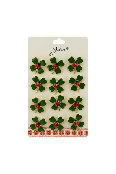 Evolium Spring Martisor Brooches, Jolie, Set of 12 Pieces, Clover with Ladybu...