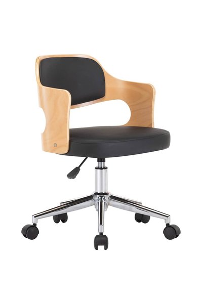 vidaxl Scaun de bucătărie pivotant, negru, lemn curbat & piele ecologică