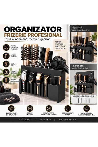 Ardette Organizator frizerie profesional Negru, pentru perii coafor, masini d...
