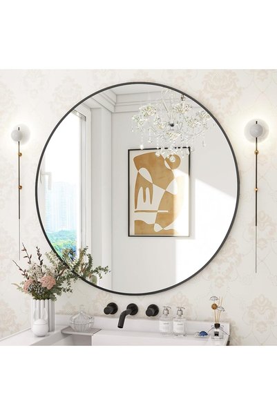 Generic Black Round Bathroom Mirror, 50CM Circle Mirror, Round Wall Mirror wi...