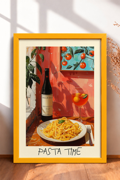 HOMEPACK Pasta Time Spageti i Vino Uokviren Poster, Italija Poster, Dnevna So...