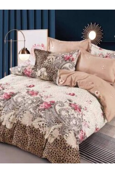 skyhomeonline Lenjerie de pat, 2 persoane, bumbac finet, 6 piese, crem/alb, m...