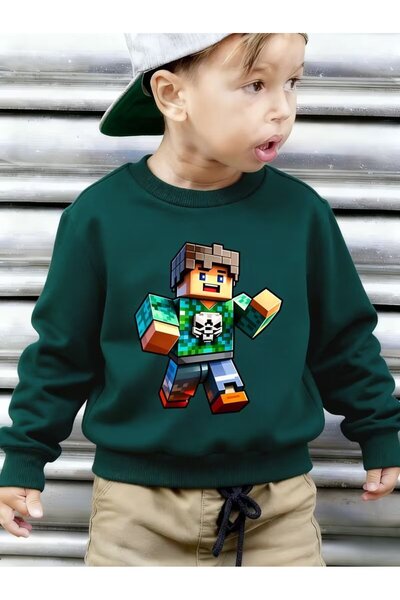 WOODROFFE Dečiji duks sa štampom Minecrafta, zeleni, sa 3 trake i okruglim iz...