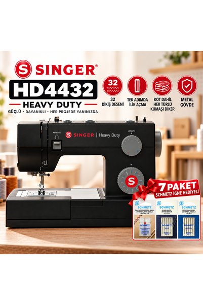 SİNGER HD4432 Heavy Duty 32 Dikiş Desenli, Güçlü Motorlu Dikiş Makinesi – 7 Paket İğne Hediyeli