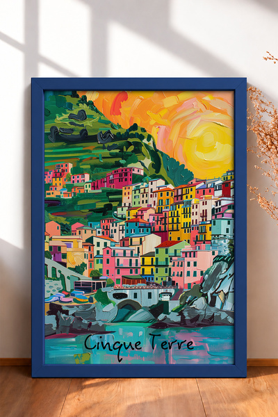 HOMEPACK Cinque Terre Sunny Green Hillside Houses Framed Painting Italy Poste...
