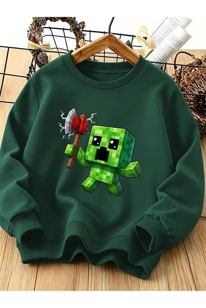 WOODROFFE Dečiji duks sa štampom Minecrafta, zeleni, sa 3 trake i okruglim iz...