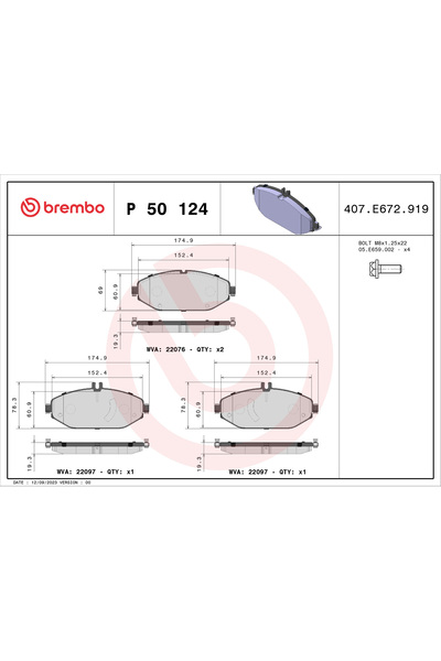 Brembo Σετ τακακιών φρένων, δισκόφρενο P 50 124