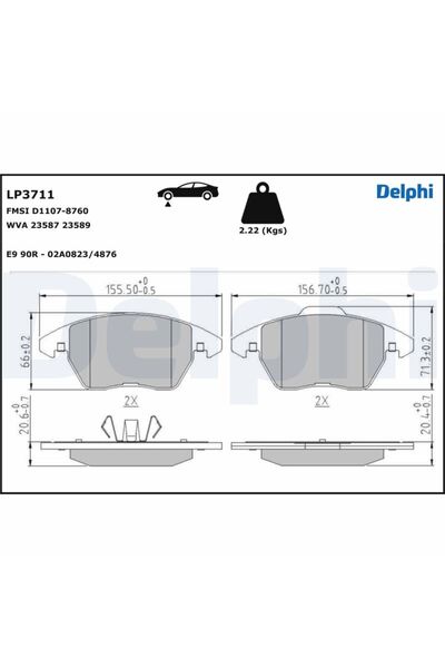 DELPHİ Σετ τακακιών φρένων, δισκόφρενο LP3711
